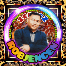 a picture of a man with a rainbow colored logo that says robjence