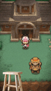 a pixel art drawing of a girl with a pink heart on her hat