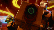 a robot with a netflix logo on the bottom