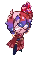 a cartoon character with glasses and a bunch of gifts on her head