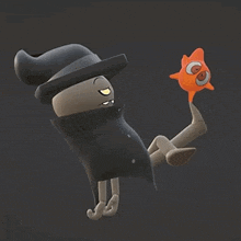 a cartoon character wearing a hat and a trench coat is falling down