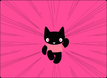 a black cat in a pink shirt is surrounded by flying saucers on a pink background