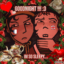 a picture of two people with the words goodnight !!! 3 im so sleepy on it