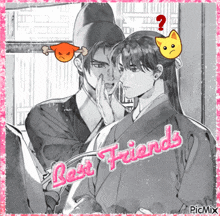 a black and white drawing of two men with the words best friends written on the bottom