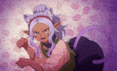 a cartoon drawing of a girl with cat ears and a tail