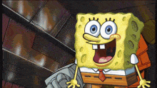 a cartoon of spongebob squarepants standing in a room
