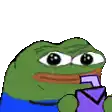 a cartoon frog is drinking from a purple bottle .