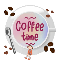 a cup of coffee with the words " coffee time " written on it