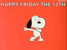 a cartoon of snoopy dancing with the text happy friday the 13th
