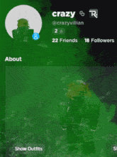 a screen shot of a person 's profile with the name crazy on it