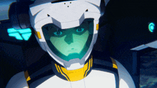 a close up of a person wearing a helmet with the letter c on the bottom