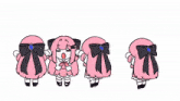 a drawing of a girl with pink hair and a black bow