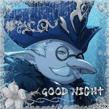 a picture of a wizard with the words good night written below him