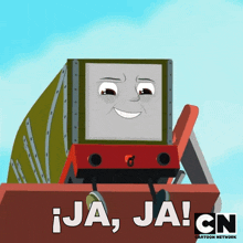 an advertisement for cartoon network shows a train with a smiling face