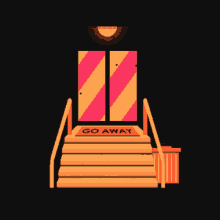 a doorway with a go away sign on the floor
