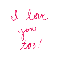 i love you too is written in pink on a white background