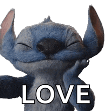 a stuffed animal with the word love written below it