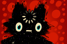 a drawing of a black cat with blue eyes and a loading circle