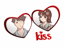 a picture of a boy and a girl with the word kiss underneath