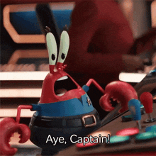 a cartoon character says aye captain in front of buttons