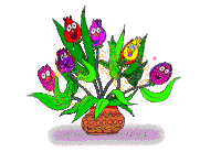 a cartoon drawing of flowers in a vase with smiley faces