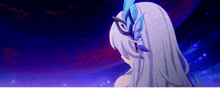 a girl with long white hair is wearing a mask
