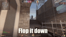 a screenshot of a video game with the words flop it down on the bottom