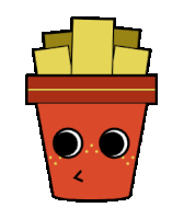 a cartoon illustration of french fries with a sad face