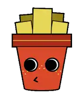 a cartoon illustration of french fries with a sad face