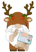 a reindeer with antlers is holding a letter