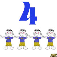 four monkeys wearing thool shirts are standing in front of a blue number 24