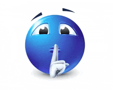 a blue smiley face has a finger on its lips