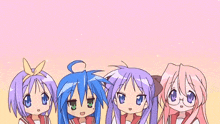 a group of anime girls are standing next to each other