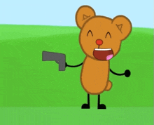 a cartoon teddy bear is holding a gun