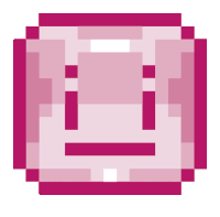 a pixel art drawing of a pink square with a face on it