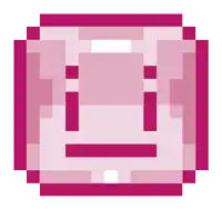 a pixel art drawing of a pink square with a face on it