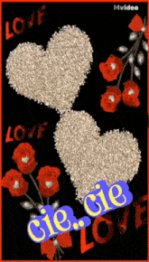 a picture of two hearts and roses with the words love written on it