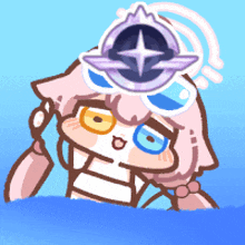 a cartoon character wearing sunglasses and a badge on her head
