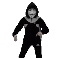 a man wearing a mask and a hoodie is dancing .