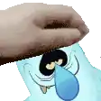 a close up of a cartoon character with a tear coming out of his nose .
