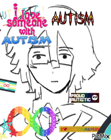 a drawing of a person with the words " i love someone with autism " written on it
