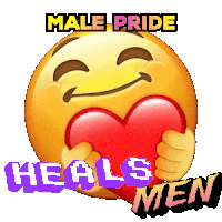 a smiley face with the words male pride heals men