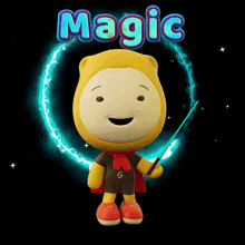 a cartoon character is standing in front of a magic circle