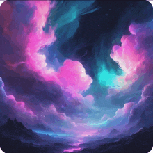 a painting of a cloudy sky with purple and blue clouds