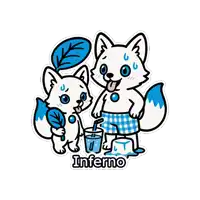 a cartoon illustration of two foxes with the word inferno below them