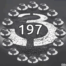 a black and white photo with the number 197 in the center