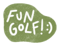 a green sticker that says fun golf in white letters