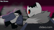two cartoon characters are standing next to each other and nec draws is written on the bottom right