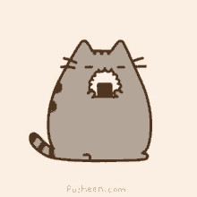pusheen rice riceball excited eat