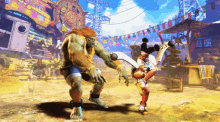a video game scene with a giant hulk and a woman